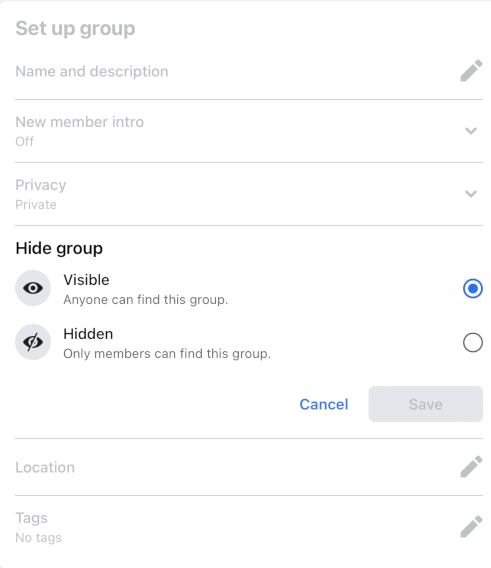 change facebook group visibility